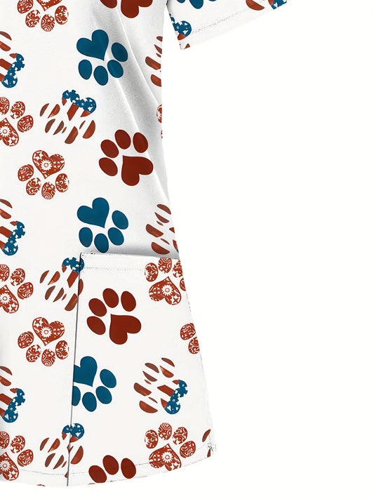 Paw Print Scrub Top