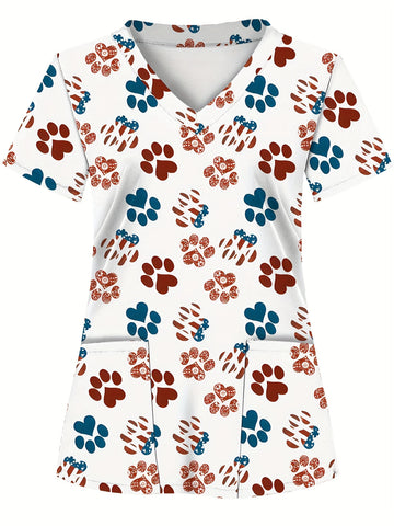 Paw Print Scrub Top